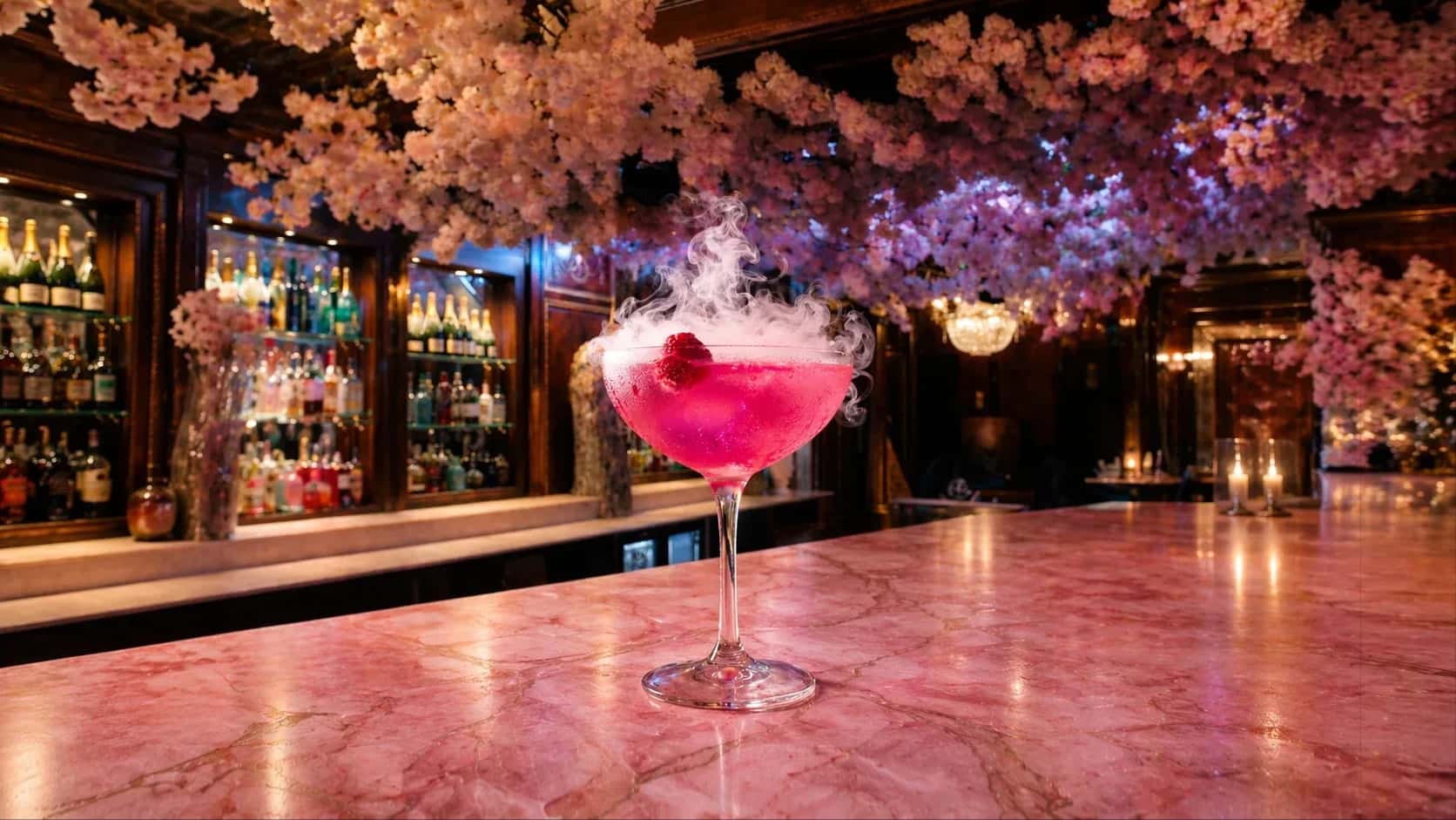 Signature cocktails on the bar at Bloom Bristol