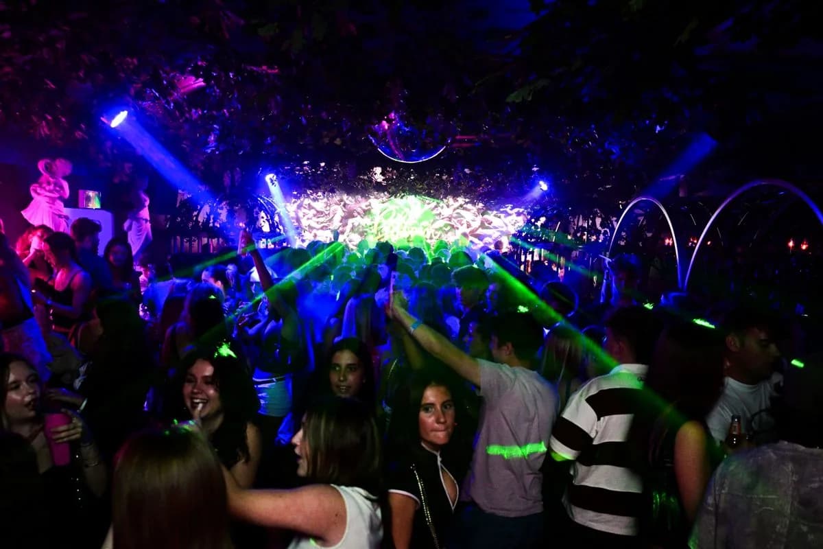 Lasers over the dancefloor in the hidden forest nightclub at Bloom, Park Street, Bristol